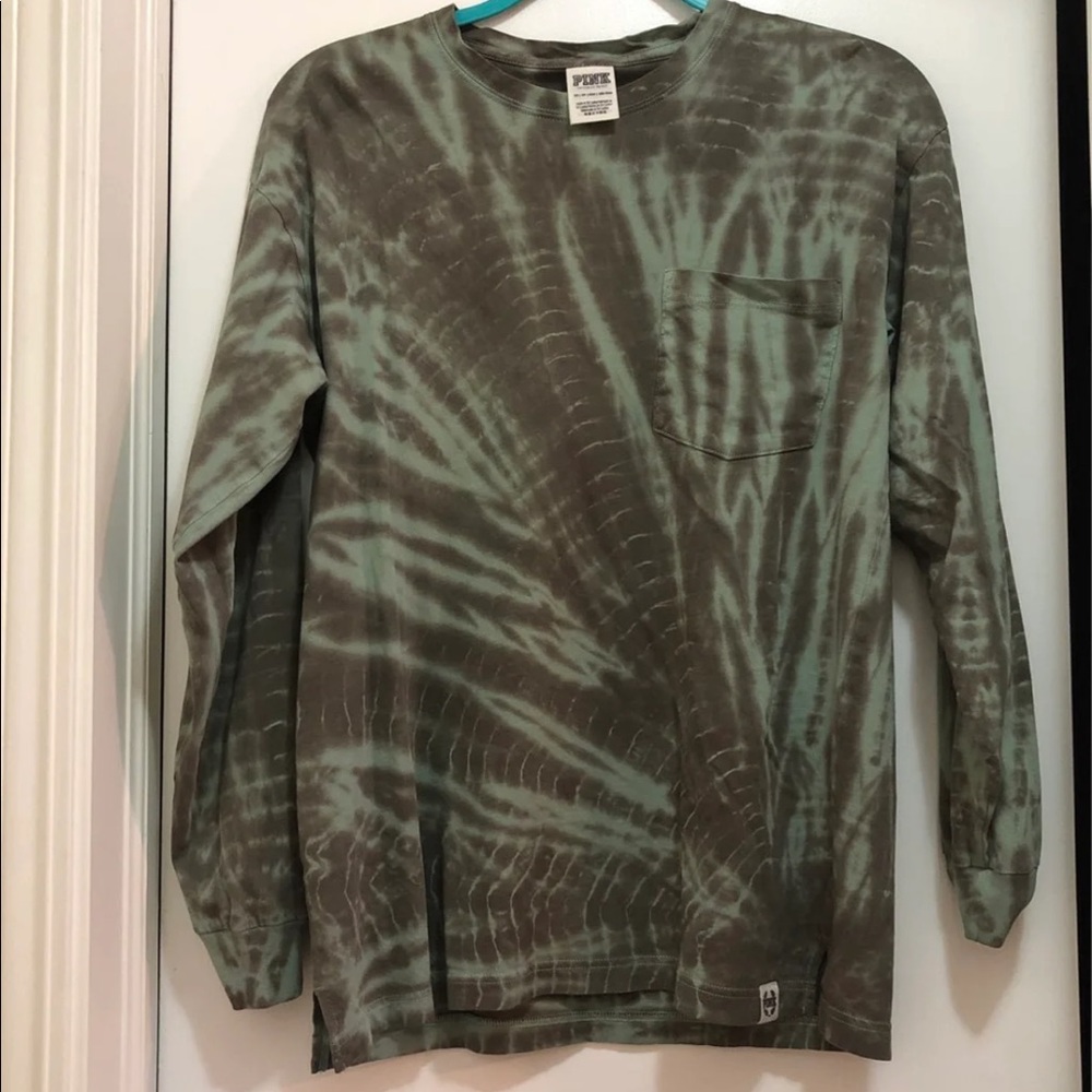 PINK long sleeve green tie dye shirt